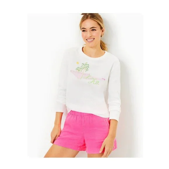 Lilly Pulitzer Long Sleeve Rally Tee Resort White Love All Sz S - Picture 1 of 3